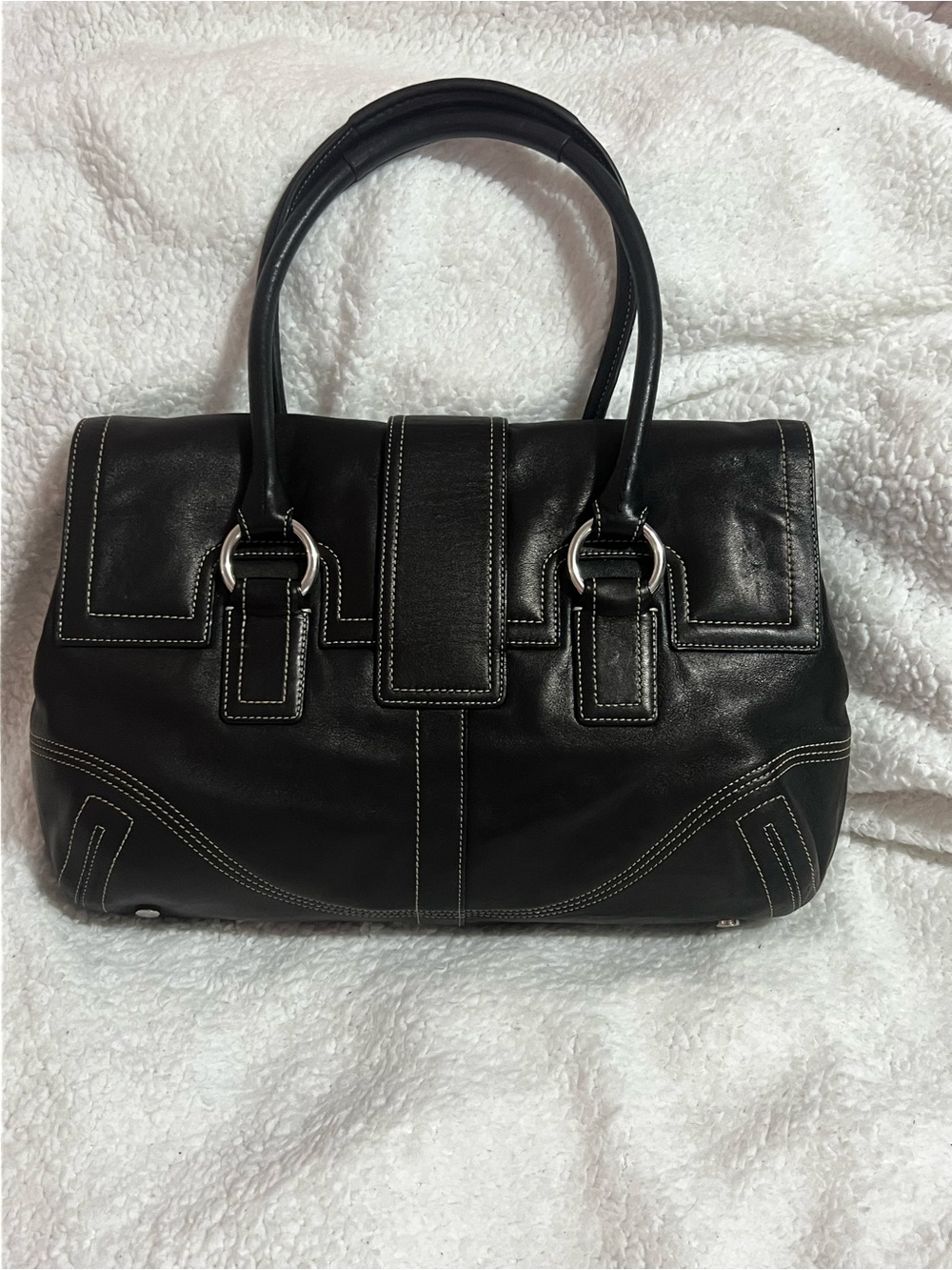 Coach Black Leather Hand Bag with Silver Hardware - Picture 2 of 4